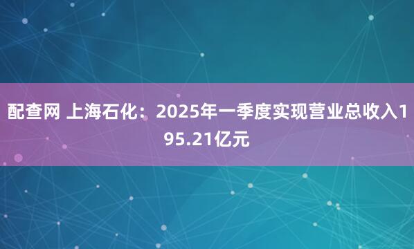 配查网 上海石化：2025年一季度实现营业总收入195.21亿元