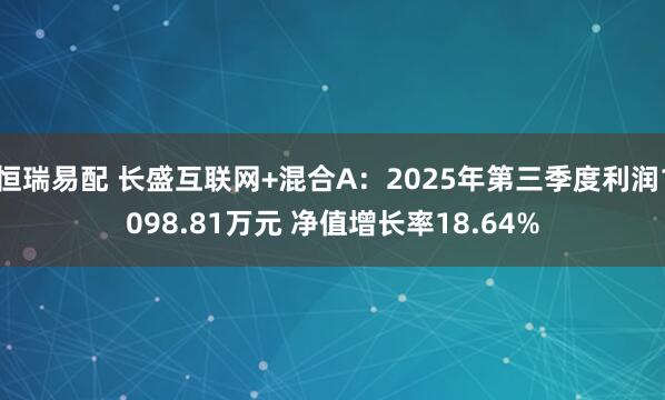 恒瑞易配 长盛互联网+混合A：2025年第三季度利润1098.81万元 净值增长率18.64%
