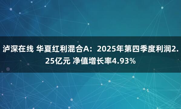 泸深在线 华夏红利混合A：2025年第四季度利润2.25亿元 净值增长率4.93%